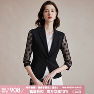 MORELINE沐蘭法式輕奢波點小西裝女2025春秋裝新款高級感商務通勤百搭西服 黛黑 L