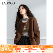 lagogo美拉德毛呢短款外套女拉谷谷2024年冬季新款高級感圓領(lǐng)上衣 咖啡色(U1) S