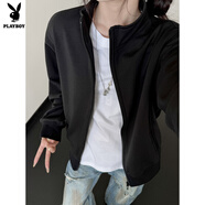 花花公子新款日系立領(lǐng)開(kāi)衫衛衣美式cleanfit外套男女加絨款夾克db106批45 黑色 加絨 S