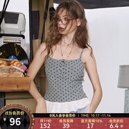 妖精的口袋「夏日浪漫」荷葉邊拼接針織吊帶女2025早秋新款甜美內(nèi)搭無(wú)袖背心 波點(diǎn)灰色 M