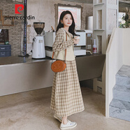 皮爾卡丹（pierre cardin）馬甲兩件套連衣裙女中長款2025秋季新款法式高腰顯瘦復(fù)古格子長裙 格子 M （105-115斤）