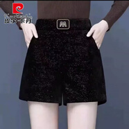 皮爾卡丹（pierre cardin）2025年新款高腰闊腿毛呢短褲女秋冬季寬松大碼韓版A字松緊腰靴褲 黑色032 S