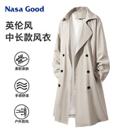 NASA GOOD中長(cháng)款風(fēng)衣男女同款秋季潮牌寬松青年休閑垂感百搭外套 卡其 XL