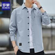 羅蒙純棉襯衫男長(cháng)袖工裝男士襯衣日系休閑寬松上衣春秋款外套新款男裝 淺藍色長(cháng)袖 L 115-135斤