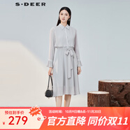S.DEER【專享款】圣迪奧百搭潮流風(fēng)琴褶收腰雪紡襯衫連衣裙S223Z123L 淺紅棕/49 M (165)