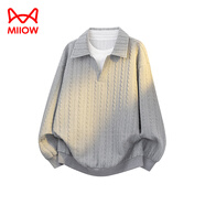 貓人（MiiOW）日系百搭假兩件拼接翻領(lǐng)衛衣男款春秋季潮牌寬松ootd休閑上衣外套 灰色 XL