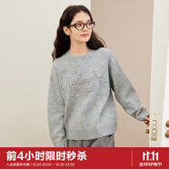 樂町韓系圓領線套衫女20精致繡花毛衣寬松毛衫上衣 銀燭灰（預售） M