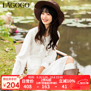 LAGOGO波西米亞荷葉邊連衣裙女拉谷谷春秋款長(zhǎng)袖V領(lǐng)白色鏤空裙子 本白色(V1) M
