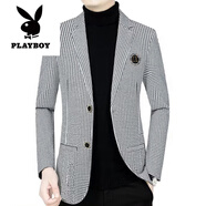花花公子（PLAYBOY）春秋季休閑西服男士40歲50中年爸裝外套上衣修身2025新款時尚西裝 白灰色 L 175【建議115-130斤穿】