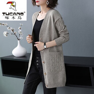 啄木鳥(niǎo)針織衫女開(kāi)衫毛衣中長(cháng)款寬松薄款2025年新款大尺碼春秋季網(wǎng)紅穿搭 駝色 S 建議【80-95斤可穿】