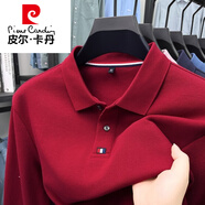 皮爾卡丹（pierre cardin）男士長袖POLO衫純棉開叉春秋季休閑中年上衣絲光棉商務休閑針織 長袖19131酒紅 3XL 185