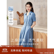茵曼（INMAN）時尚復古連衣裙女夏季翻領(lǐng)寬松A字燈籠袖長裙 牛仔藍-新 S
