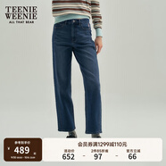 Teenie Weenie小熊秋季松弛感牛仔褲煙管褲長(cháng)褲子簡(jiǎn)約風(fēng)復古休閑褲 中藍色 XS (155)