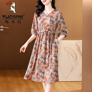 啄木鳥(niǎo)2025新款云紗連衣裙女夏高端氣質(zhì)40歲50媽媽寬松顯瘦涼感a字裙 1947-6613 橘色 XL 【90-105】