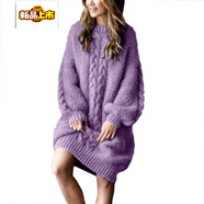 初徑長款外穿毛衣寬松粗線套頭毛衣裙加厚冬季韓版毛衣 紫羅蘭 S 155厘米/50公斤