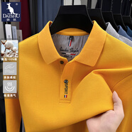 袋鼠（DAISHU）100%純棉長(cháng)袖T恤男春秋季中青年純色商務(wù)休閑POLO衫寬松上衣男 EK6959黃色 4XL 推薦190-210斤