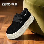 零度Zero休閑鞋女2025秋季新款厚底男士增高緩震防滑輕量反絨真皮鞋 黑色 38