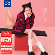 唐獅（TonLion）【關(guān)曉彤同款】2025秋冬女V領(lǐng)菱形格提花開衫毛線衫針織衫外套