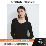 UR秋季新款女裝簡約基礎百搭休閑修身V領針織衫UWB940008 正黑 M
