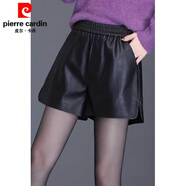 皮爾卡丹（pierre cardin）2025秋冬新款松緊高腰顯瘦闊腿PU皮短褲女外穿時(shí)尚休閑修身靴褲潮 黑色 4XL 140-150斤