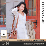 歌力思（ELLASSAY）【張婧儀同款】初戀小白裙新款100%桑蠶絲法式鏤空真絲連衣裙 白色織提花繡花 S