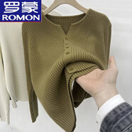 羅蒙（ROMON）羊毛衫女大碼秋冬新款開衫毛衣女寬松韓版大碼遮肚潮長袖針織上衣 KG棕綠色 4XL 加大版建議165-180斤