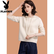 花花公子（PLAYBOY）2025年秋季新款純色針織衛(wèi)衣女短款套頭洋氣連帽長(zhǎng)袖寬松毛衣外套 荷藕色 S 建議85-95斤