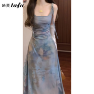她芙（tafu）品牌女裝印花連衣裙女2025春夏新款法式復古顯瘦開(kāi)衫吊帶裙兩件套 吊帶裙+開(kāi)衫 S