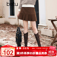 百圖betu女裝秋冬新款半身裙學(xué)院風(fēng)顯瘦燈芯絨百褶裙短裙2310T73 咖啡色 XS