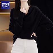 羅蒙秋冬季新款蕩領蝙蝠袖毛絨衫女寬松針織毛衣衫設計感洋氣套頭上衣 黑色 as-2115 S 建議80-95斤