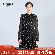 深呼吸DEEP BREATH女裝立領飄帶碎花雪紡長袖連衣裙高腰中長裙8500040 波點 M (3碼)
