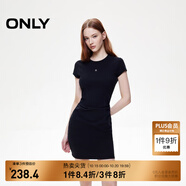 ONLY2025秋季新款金屬裝飾收腰捏褶短裙T恤裙連衣裙女|125161021 H1Z黑色 S