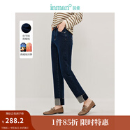 茵曼（INMAN）抓絨九分直筒牛仔褲加絨保暖2024冬季女裝新款翻折腳口長(cháng)褲 深牛仔藍-18438121 27