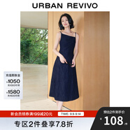 UR夏季新款女裝設計感斜肩領吊帶牛仔連衣裙UWG840189 寶藍 M