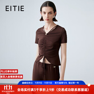 愛(ài)特愛(ài)（EITIE）時(shí)尚V領(lǐng)抽繩收腰短袖T恤女2025夏季新款摩登大牌女裝上衣7802504 深咖88 M (160)