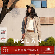 MSLAN 秀場(chǎng)同款/2025年時(shí)尚解構(gòu)分割短裙撞色繡線做舊牛仔裙MHBQ327 卡其綠 S