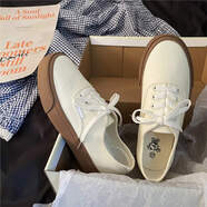 夏萬(wàn)斯 港風(fēng)chic復古安納海姆帆布鞋男女秋季糖果色厚底滑板鞋休閑板鞋 米棕 37 偏大一碼