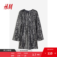 H&M秋季女裝亮片連衣裙1204941 深灰色/亮片 M 165/96