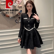 皮爾卡丹（pierre cardin）長(cháng)袖連衣裙有里布小香風(fēng)顯瘦設計感氣質(zhì)法式名媛連衣裙女時(shí)尚顯瘦 黑色短款 XL 120-130斤