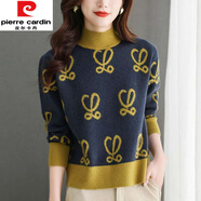 皮爾卡丹（pierre cardin）加絨加厚短款毛衣女裝秋冬季半高領(lǐng)小個子上衣時尚寬松保暖打底衫 藏青色【不加.絨】今年流行的輕奢品牌 常規(guī) M 建議95-110斤