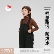 保姆鵝 兒童羽絨背帶褲寶寶耐污羽絨褲加厚冬裝白鴨絨連身褲 炭黑 120