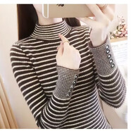 香影純半高領(lǐng)條紋仿水貂絨毛衣打底衫女內搭2025新款秋冬修身針織衫上衣 白色 L (建議105-115斤)