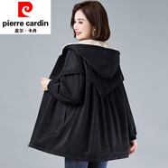 皮爾卡丹（pierre cardin）棉服女2025冬a字版棉襖外套今年流行胖m加絨加厚棉衣針織 黑色 L