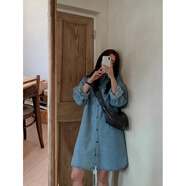 女主風(fēng)質(zhì)感襯衫牛仔裙女2025春秋韓版設計感小眾高端連衣裙中長(cháng)款 水洗淺藍牛仔襯衫裙【版】 均碼