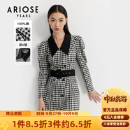 艾諾絲雅詩(shī)商場(chǎng)同款春棋盤格法式連衣裙中長(zhǎng)款小香風(fēng)收腰10219081 黑白格 S