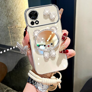 適用于華為nova13可愛(ài)熊補妝鏡大視窗nova12手機殼小眾感nova12pr 大視窗領(lǐng)結熊鏡子+掛繩 華為Nova13