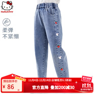 Hello Kitty凱蒂貓女童牛仔褲兒童褲子春秋新款休閑褲中大童老爹褲直筒褲洋氣 牛仔藍(lán) 140