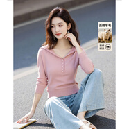 德瑪納【含綿羊毛】秋季淡人輕運動(dòng)連帽鏤空提花線(xiàn)衫小個(gè)子針織衫女上衣