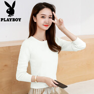 花花公子（PLAYBOY）小個子毛衣女新款時尚洋氣上衣薄款短裝打底衫2025黑色百搭針織衫 白色 S