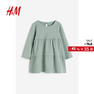 H&M童裝女嬰裙子秋季時尚紅色棉質(zhì)汗布連衣裙1176464 灰綠色 66 48